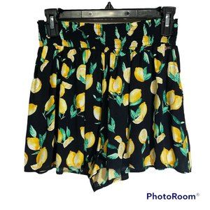 Victoria's Secret PINK Ladies Smocked Black Casual Summer Shorts with Lemons, S‎